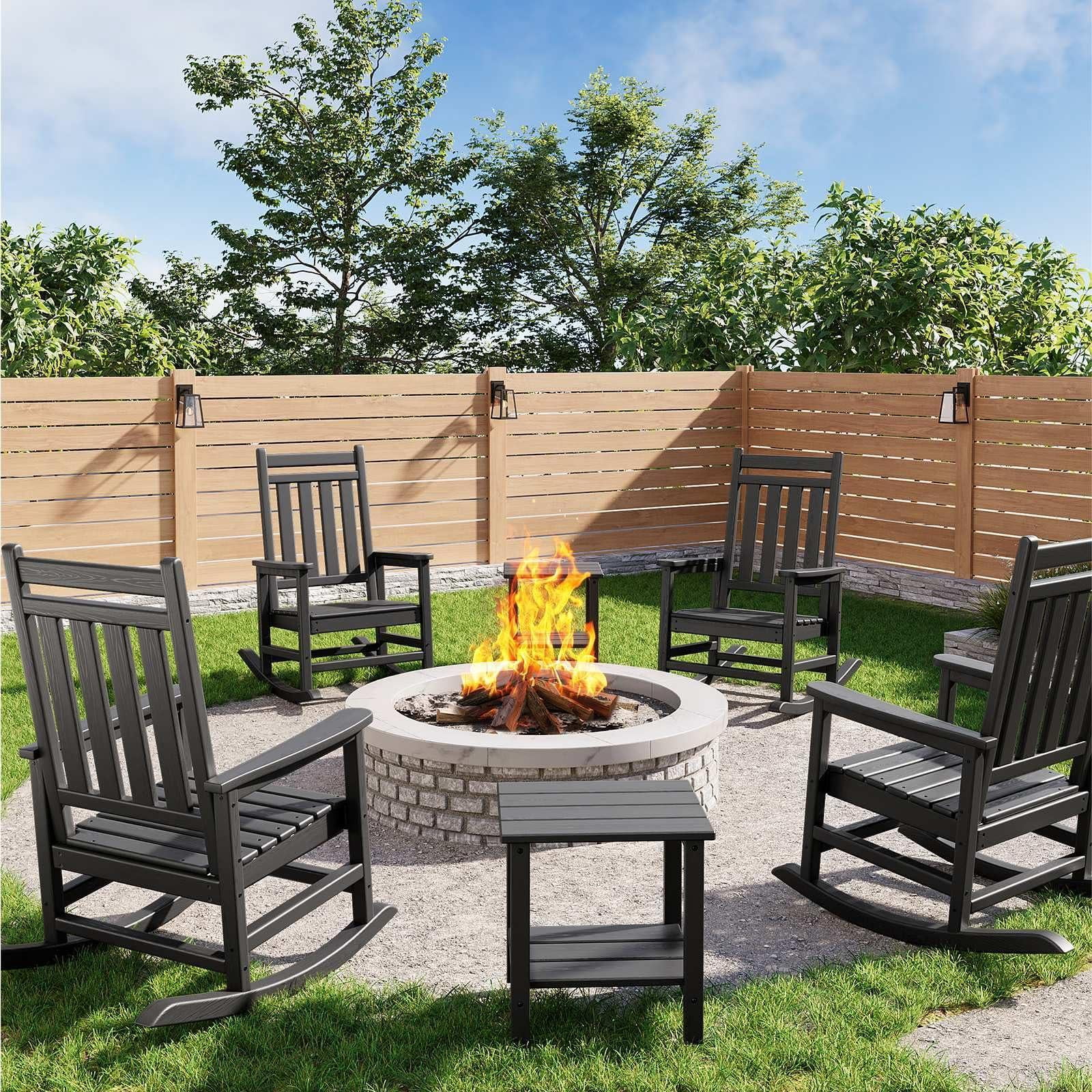 Set of 4 HDPE Outdoor Rocking Chairs with 2 Side Tables, Poly High Back ...