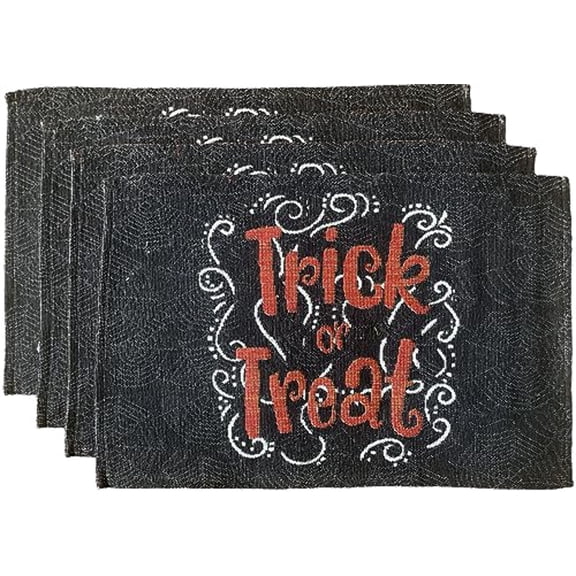 Set of 4, Halloween Design Spider with Trick or Treat Tapestry Placemats Dining Table, Table mat for Dining Room Easy to Clean, Machine Washable Size: 13 x 19.