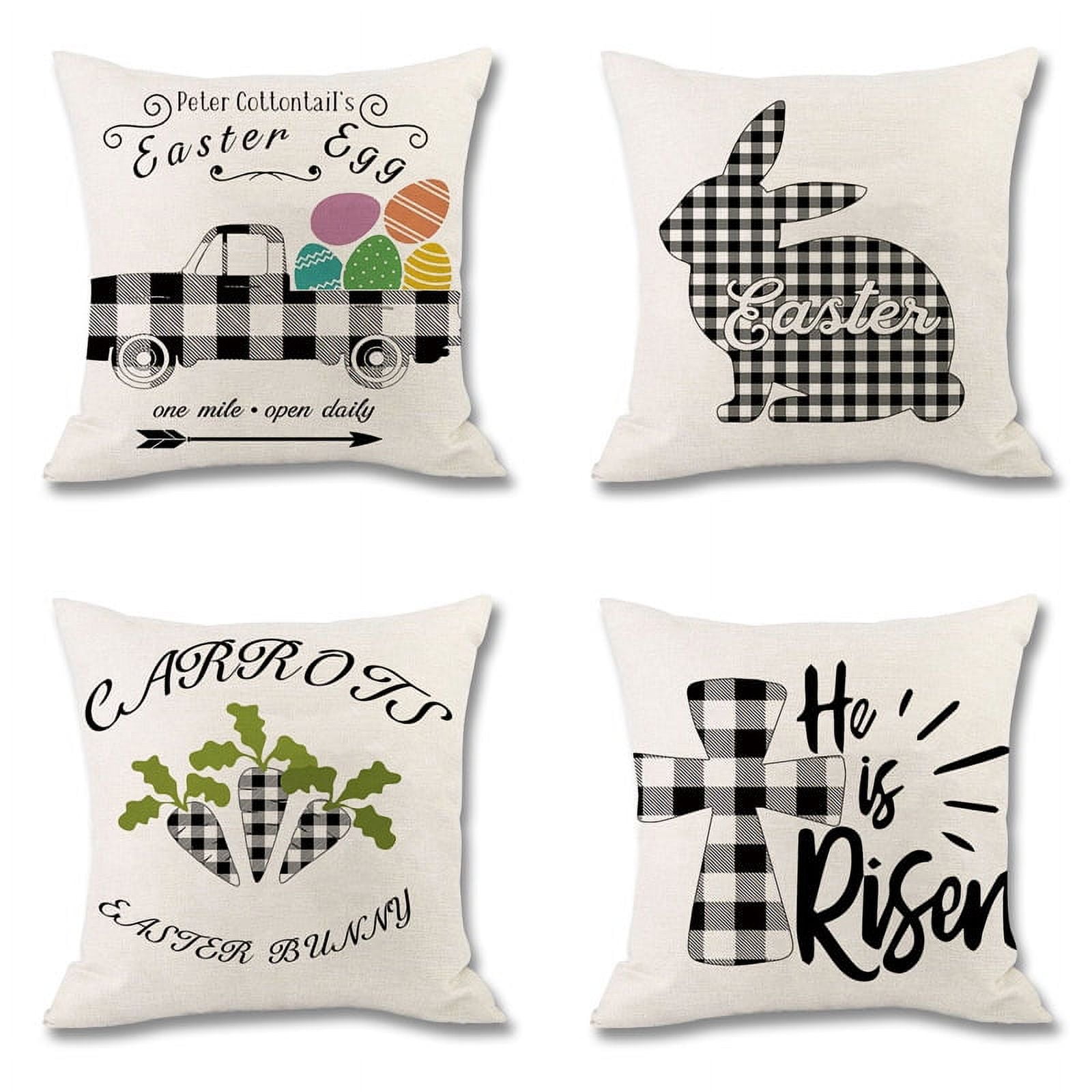 Set of 4 Happy Easter Bunny Throw Pillow Covers 18"x18", Cotton Linen ...