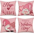 thumbnail image 1 of Set of 4 Happy Valentine‘s Day Pillow Covers 18x18 Inch Set of 4 Pink Stripes Hugs and Kisses with Gnomes Rose Flowers Envelope Love Heart Throw Pillow Cases Cotton Linen Cushion Cover, 1 of 5