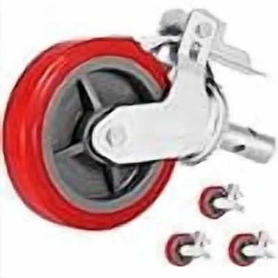 Set of 4 Heavy-Duty 8 Inch Scaffolding Casters, Red Polyurethane Locking Stem Wheels with Brake, Total 3200 Lbs Capacity for Scaffold, Workbench and Shelves
