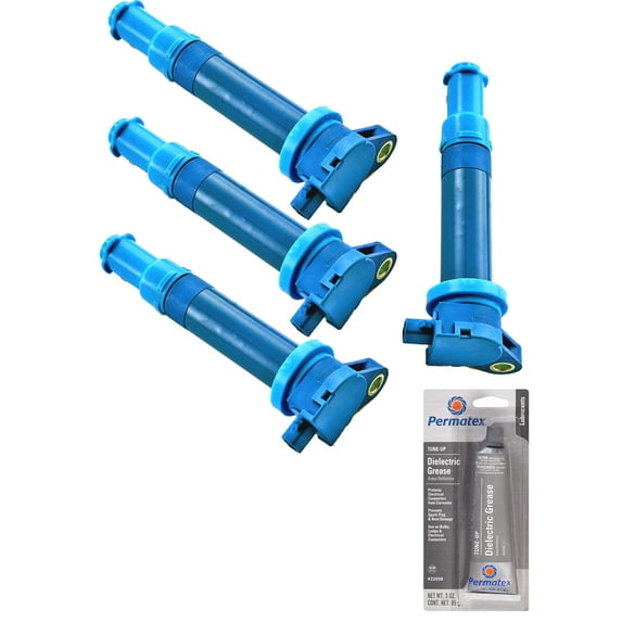 Set of 4 High Performance Ignition Coils and Permatex 22058 Dielectric Tune-Up Grease Compatible with 2006 Kia Rio5 1.6L L4 Replacement for UF499 C1543