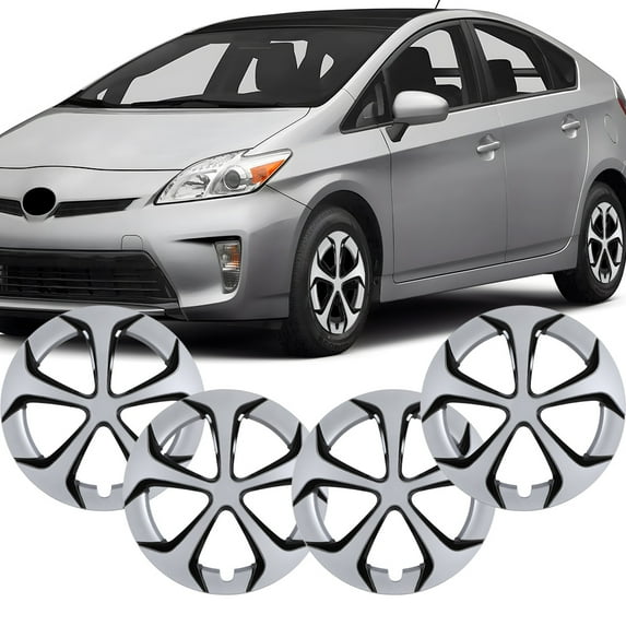 (Set of 4) Hubcap for Toyota Prius 2010-2015,15inch Wheel Rim Cover Replacement,Compatible with Alloy Wheels,Snap on Car Truck SUV Hubcap,ABS+PC Material,Silver Lacquer & Black Lacquer