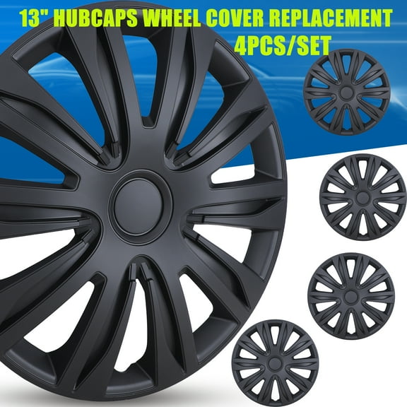 Set of 4 Hubcaps Wheel Cover Replacement 13" Hub Caps Universal Wheel Rim Cover ABS Material Exterior Accessories Snap on Car Truck SUV 13-inch Black,Matte