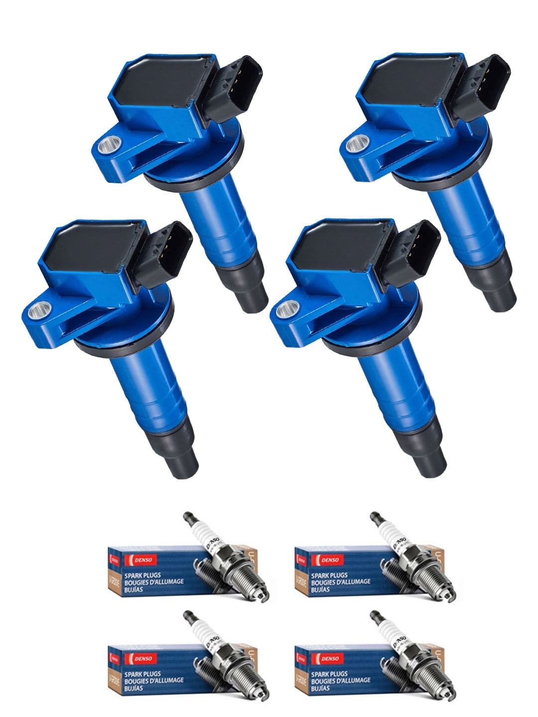 Set of 4 ISA High Performance Ignition Coils and 4 Denso Spark Plugs Compatible with 2000-2008 Toyota Corolla CE Sedan 4-Door 1.8L 1794CC l4 GAS DOHC Naturally Aspirated Replacement For UF247