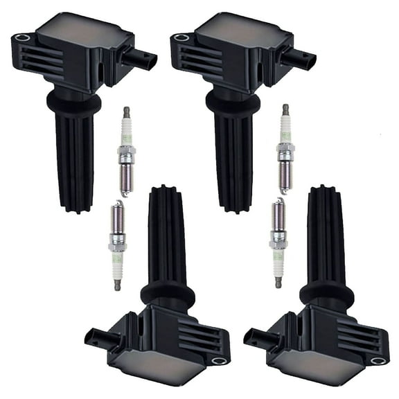 Set of 4 ISA Ignition Coils and NGK Platinum Spark Plugs Compatible with Ford Mustang EcoSport Edge Escape Explorer Focus Fusion Taurus XE XF Discovery LR2 MKC MKT MKZ Replacement for UF670 94372