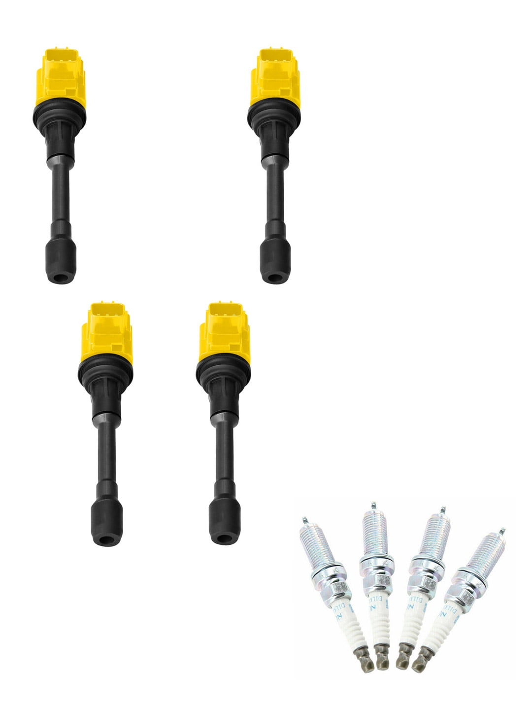 Set of 4 ISA Yellow Ignition Coils and NGK Spark Plugs Compatible with 2008-2012 Nissan Sentra 2.0L 2007-2013 Nissan Altima 2.5L L4 Replacement for UF509