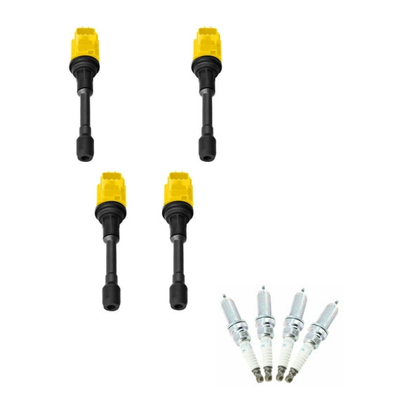 Set of 4 ISA Yellow Ignition Coils and NGK Spark Plugs Compatible with 2008-2012 Nissan Sentra 2.0L 2007-2013 Nissan Altima 2.5L L4 Replacement for UF509