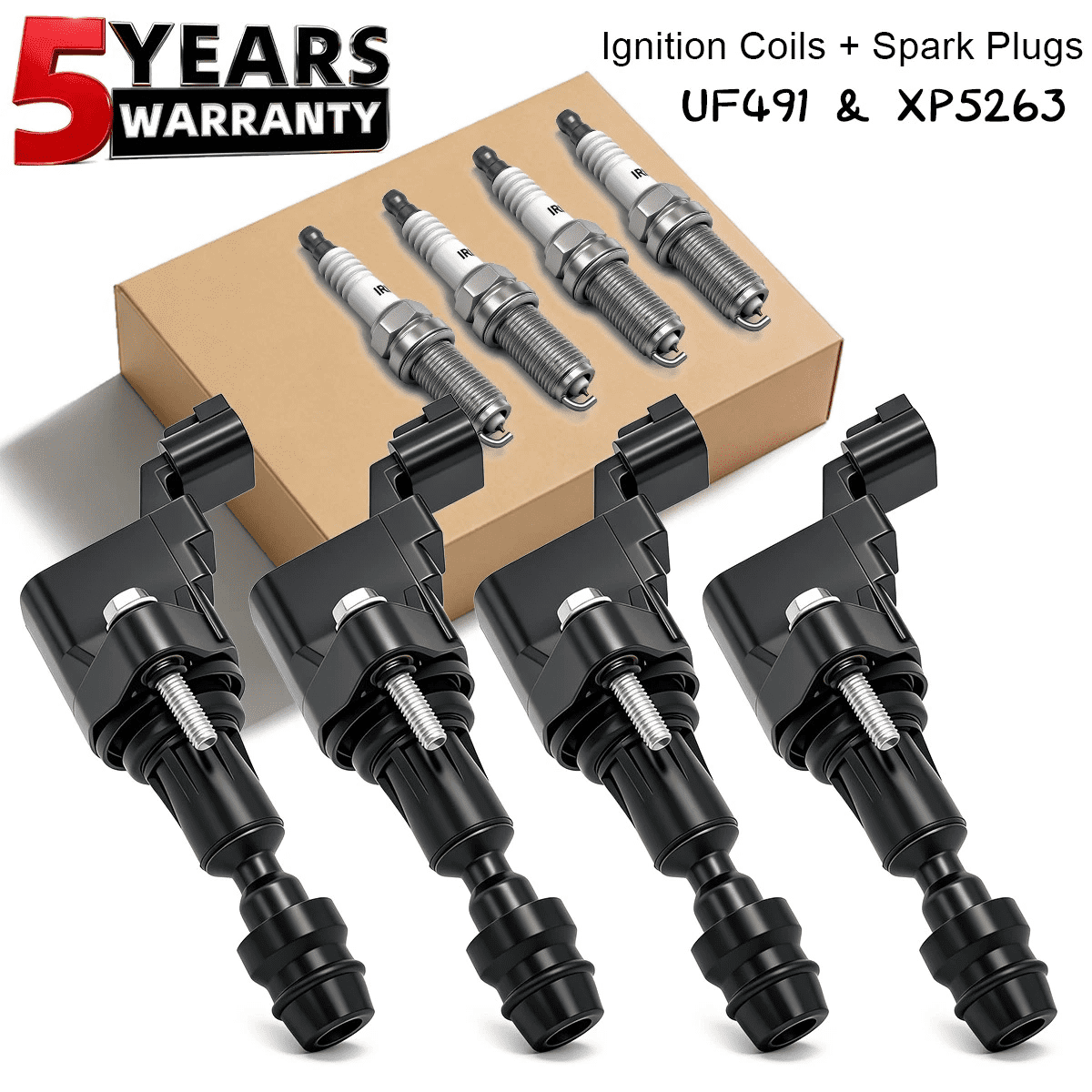 Set of 4 Ignition Coils and 4 Spark Plugs for 2006-2017 Chevy Malibu Equinox Buick Lacrosse GMC Terrain, Replaces UF491