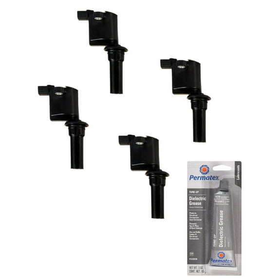 Set of 4 Ignition Coils and Permatex 22058 Dielectric Tune-Up Grease Compatible with 1999 Ford Taurus SHO Sedan 4-Door 3.4L 207Cu. In. V8 GAS DOHC Naturally Aspirated Replacement for UF162 C1066