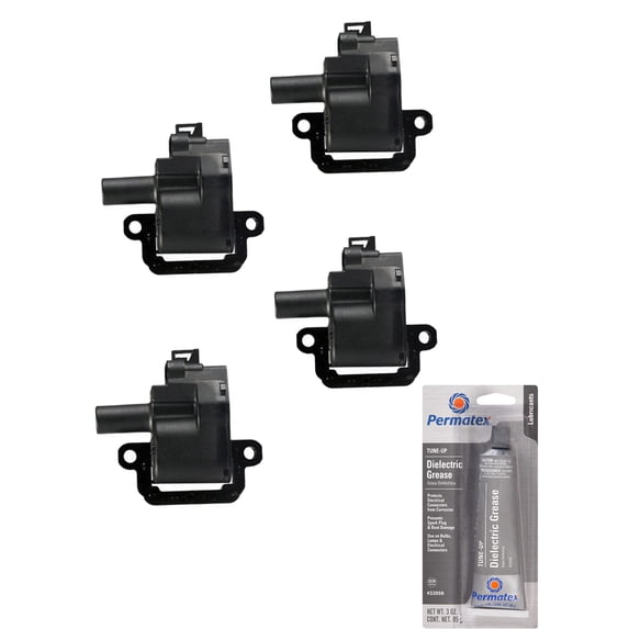 Set of 4 Ignition Coils and Permatex 22058 Dielectric Tune-Up Grease Compatible with 2001-2004 Chevrolet Corvette Z06 5.7L V8 Replacement for UF192 C1144