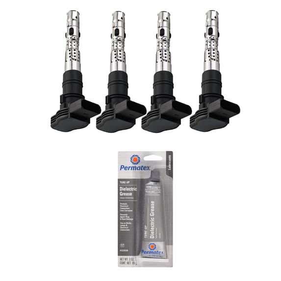 Set of 4 Ignition Coils and Permatex 22058 Dielectric Tune-Up Grease Compatible with 2005-2007 Volkswagen Touareg 4.2L V8 4172cc -ci Replacement for UF521