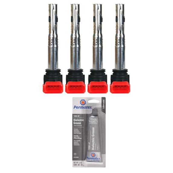 Set of 4 Ignition Coils and Permatex 22058 Dielectric Tune-Up Grease Compatible with 2013-2014 Porsche Cayenne 3.0L V6 2995cc 183ci Replacement for UF529
