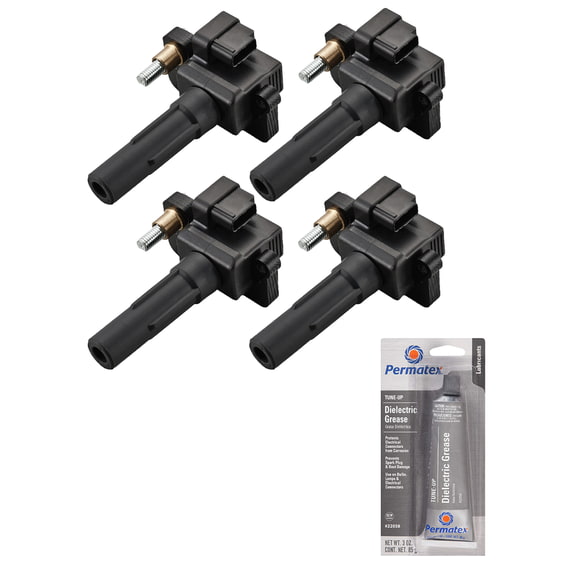 Set of 4 Ignition Coils and Permatex 22058 Dielectric Tune-Up Grease Compatible with 2014-2016 Subaru WRX STI 2.5L H4 2458cc -ci Replacement for UF665