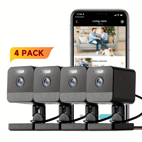 Set of 4 Indoor Cameras Featuring Motion Detection, Dual-Band Wifi, Baby Monitoring Capabilities, Night Vision, Two-Way Audio, And Siren. It Supports Cloud Storage And Up to 256GB SD Cards