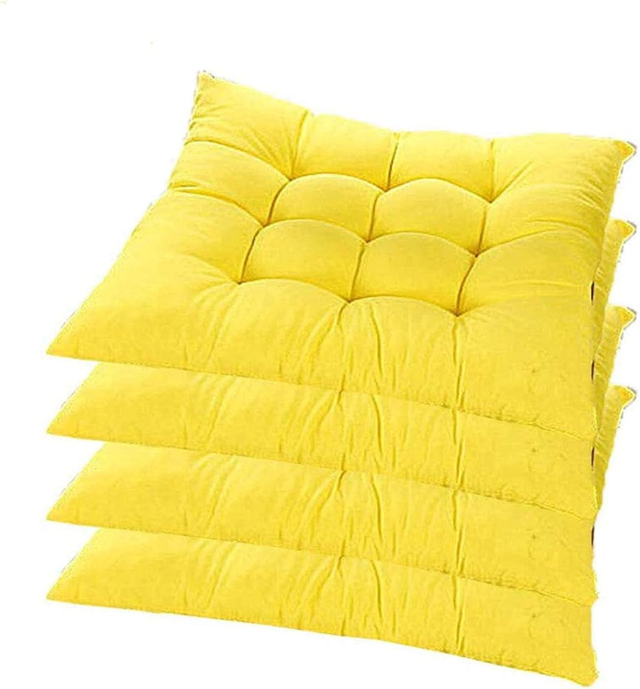 4 Pack Square Chair Cushions 40x40cm Indoor Outdoor Seat Pads for Patio Dining Kitchen (Yellow)