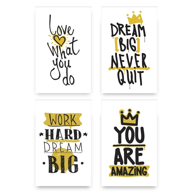 Set of 4 Inspirational Wall Art Motivational Posters Inspire