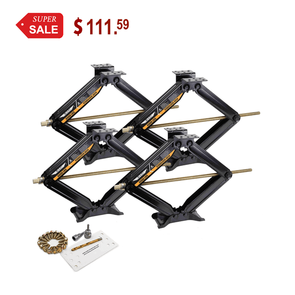 Set 4 LIBRA Premium 24" 6,000 lb RV Trailer Stabilizer Leveling Scissor Jacks w/Dual Power Drill Sockets & Mounting Hardware Kit