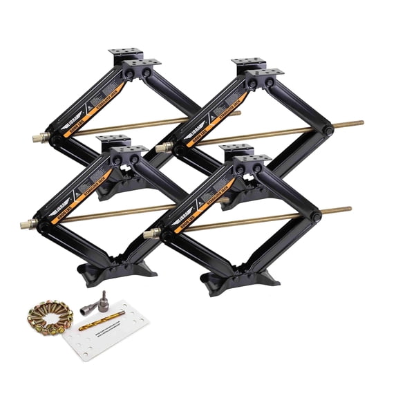 Set 4 LIBRA Premium 24" 6,000 lb RV Trailer Stabilizer Leveling Scissor Jacks w/Dual Power Drill Sockets & Mounting Hardware Kit