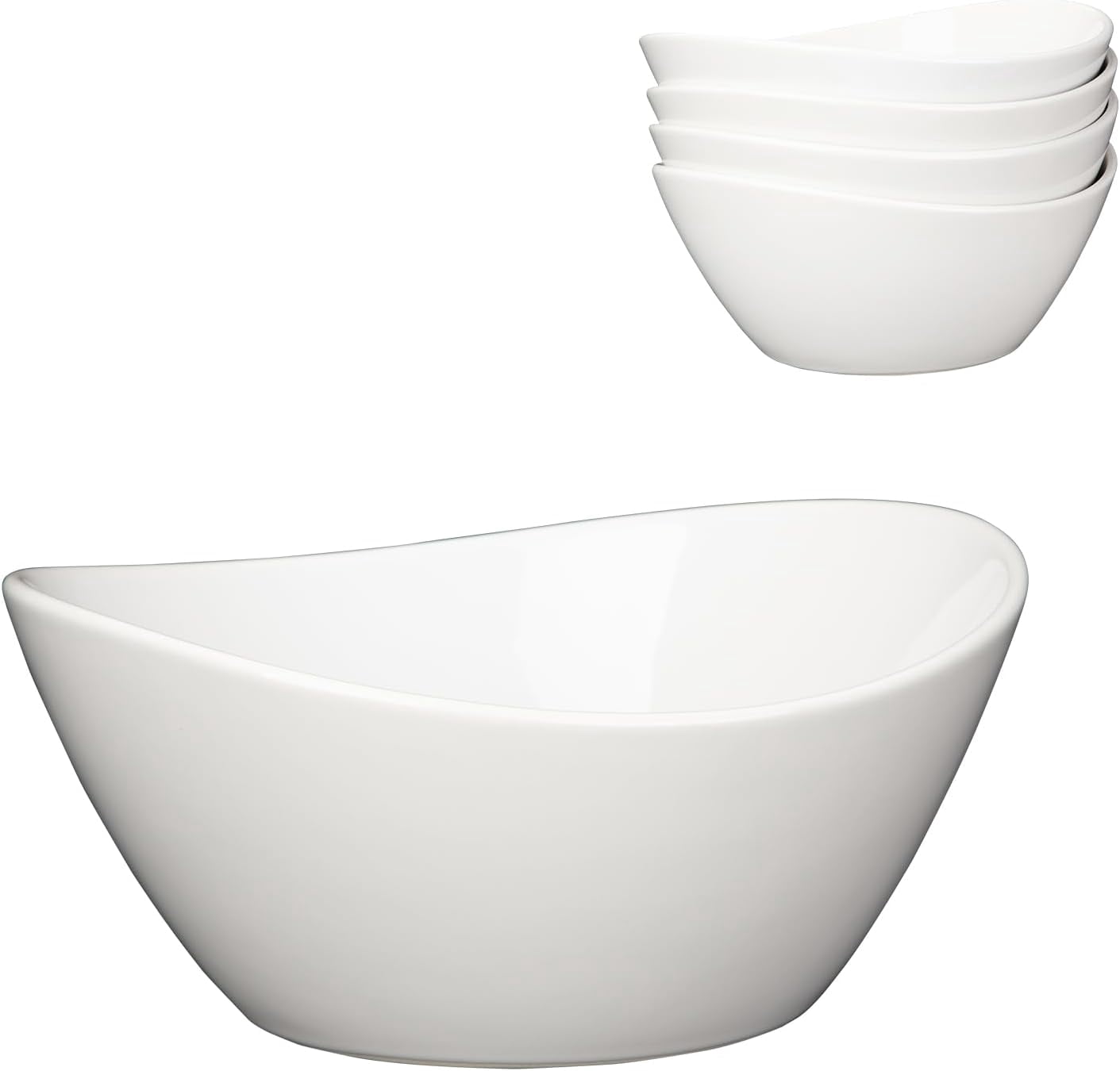 Set of 4 Large 42oz Porcelain Serving Bowls – 8" Oval Ceramic Bowls – Microwave & Dishwasher Safe – Perfect for Cereal, Soup, Salad, Pasta, Desserts – Color: White - Walmart.com
