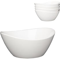 Set of 4 Large 42oz Porcelain Serving Bowls – 8" Oval Ceramic Bowls – Microwave & Dishwasher Safe – Perfect for Cereal, Soup, Salad, Pasta, Desserts – Color: White