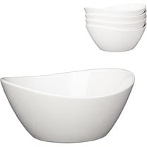 Set of 4 Large 42oz Porcelain Serving Bowls – 8" Oval Ceramic Bowls – Microwave & Dishwasher Safe – Perfect for Cereal, Soup, Salad, Pasta, Desserts – Color: White