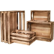 MODE HOME Set of 4 Large Torched Wood Decorative Storage Crates, Nesting Wooden Crates for Display Rustic, Farmhouse Wooden Storage Container Boxes Made from Solid Wood