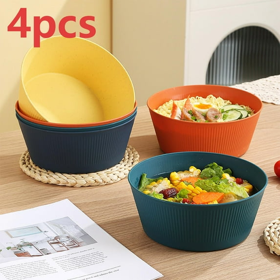 Set of 4 Large Unbreakable Cereal Bowls, 57 Oz Wheat Straw Bowl, BPA Free Salad Dessert Serving Bowl for Soup Oatmeal Fruit, Stackable Big Bowls for Christmas Party, Microwave Dishwasher Safe, Orange