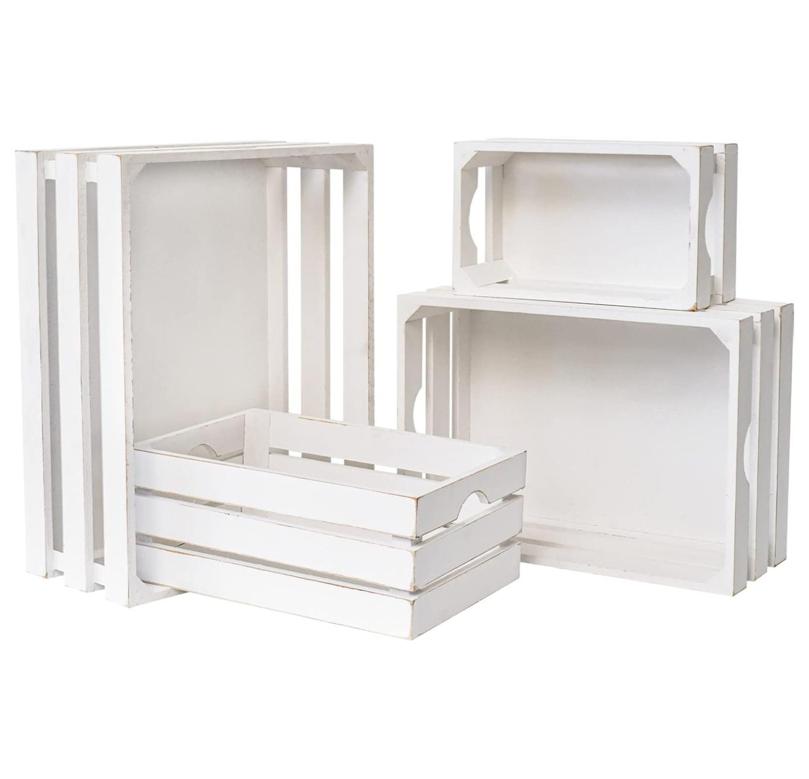 Set of 4 Large Wooden Crates Decorative, Whitewashed Nesting Wooden ...