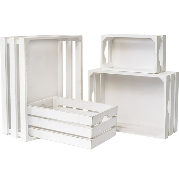MODE HOME Set of 4 Large Wooden Crates Decorative, Wooden Crates for Display Rustic, Farmhouse Wooden Storage Container Boxes Made from 100% Wood