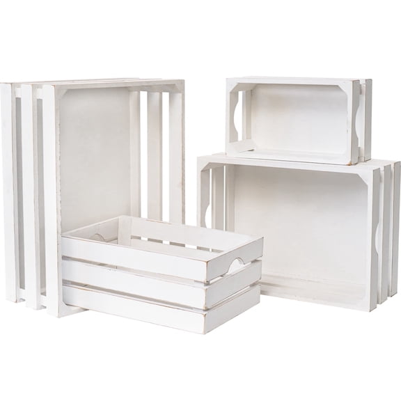 MODE HOME Set of 4 Large Wooden Crates Decorative, Wooden Crates for Display Rustic, Farmhouse Wooden Storage Container Boxes Made from 100% Wood