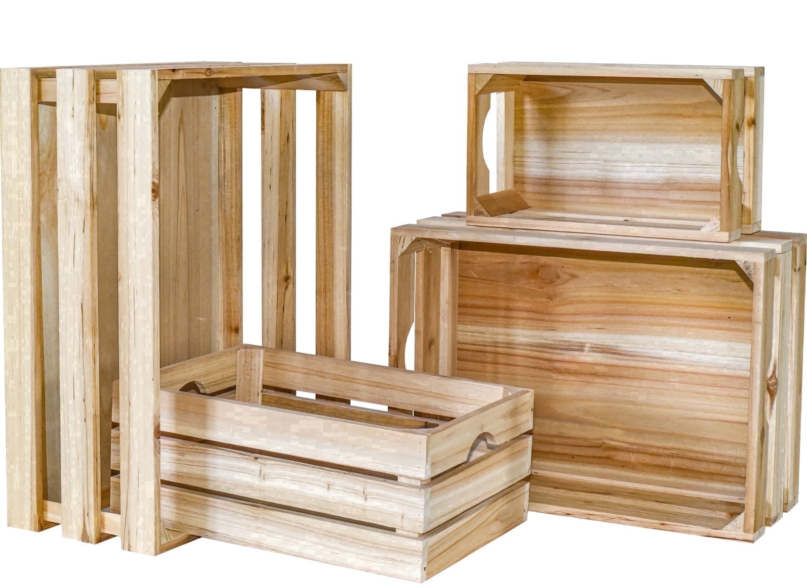 MODE HOME Set of 4 Large Wooden Crates Unfinished Office Storage Crates, Decorative Wood Storage Crates for Display, Rustic Pine Wood Organizer Bin Basket for Kitchen Pantry Bathroom