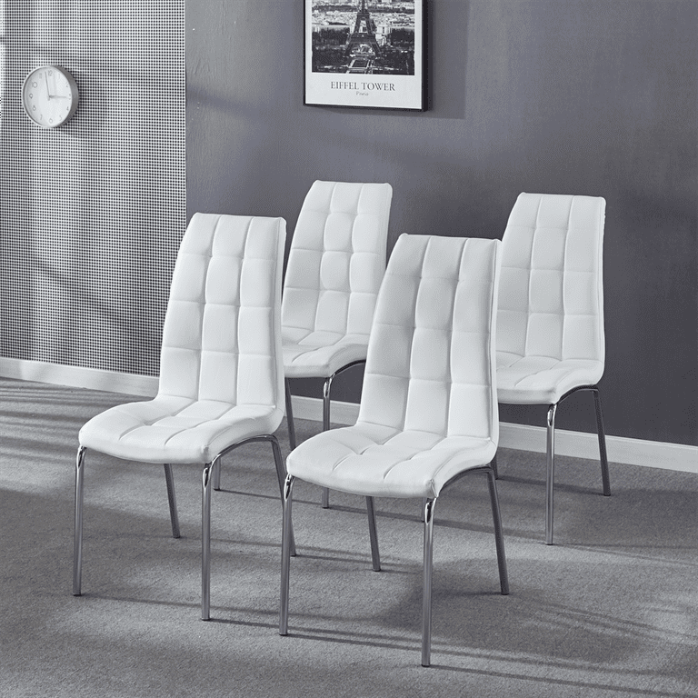 Set Of 2 Modern Grey Leatherette Black Coated Metal Dining Chairs Set Of 2 Modern Grey Leatherette Black Coated Metal Dining Chairs