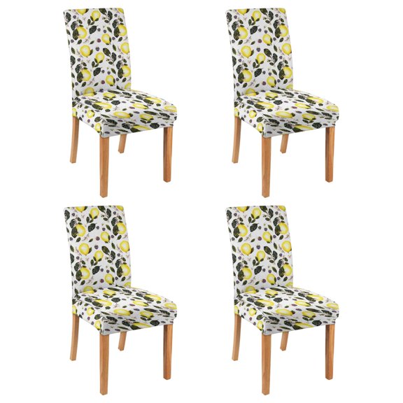 Set of 4 Lemon Theme Dining Chair Covers Lovely Bright Fruit Pattern Washable Polyester Stretch Slipcovers Removable Seat Protector for Bright Kitchen