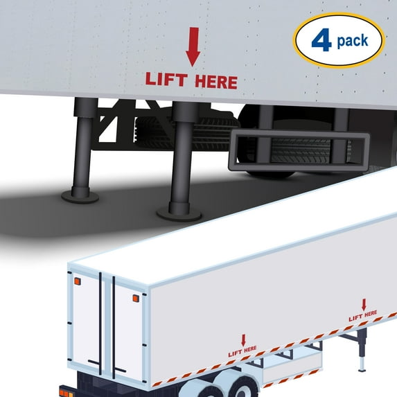 Set of 4 - Lift Here Vinyl Decal Sticker - Many Colors & Sizes - Lift Point Sign Truck Safety Markings for Dry Van and Reefer Trailers - Truck Decals & Markings (Style #1) (11" x 7", Red)