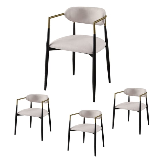 Set of 4 Linen Side Chair, Modern Dining Chairs, Fabric Upholstered Dining Room Chairs Dinner Chair Stylish Kitchen Chairs with Back and Metal Legs (Beige)
