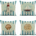 thumbnail image 1 of Set of 4 Linen Throw Pillow Covers 18x18 Inch Blue White Nice Lighthouse Sail Boat Sea Shell Sand Dollar Home Decor Pillowcase Square Cushion Cover for Sofa Bed Couch, 1 of 6