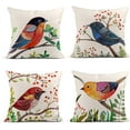 thumbnail image 1 of Set of 4 Linen Throw Pillow Covers 18x18 Inches Home Decorative Cushion Colorful Spring Animal Retro Flying Red Bird with Flowers Pillow Cases Square Pillocases for Outdoor Bed Sofa, 1 of 6
