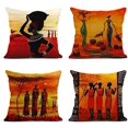 thumbnail image 1 of Set of 4 Linen Throw Pillow Covers Oil Painting African Art Ethnic Tribe Lady Livingroom Lips Decorative Pillow Cases Home Decor Square 18x18 inches Pillowcases, 1 of 6
