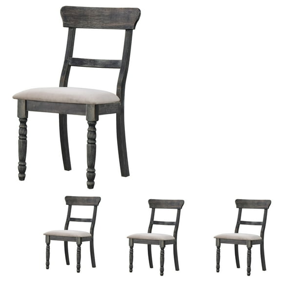 Set of 4 Linen Weathered Finish Side Chair, Upholstered Dining Chairs, Dining Room Chairs, Kitchen Chairs, Wooden Side Chair for Kitchen Dinning Room Restaurant (Brown)