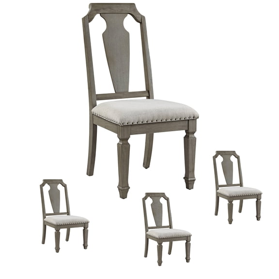 Set of 4 Linen & Weathered Finish Side Chair, Upholstered Dining Chairs, High Back Kitchen Chairs for Kitchen Living Room, Armless with Wood Legs (Gray)