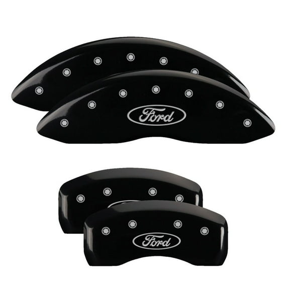 Set of 4 MGP Caliper Covers, 10005Sfrdbk, Engraved Front and Rear: Oval Logo/Ford, Black Powder Coat Finish, Silver Characters Fits select: 2001-2002 FORD CROWN VICTORIA POLICE INTERCEPTOR