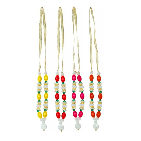 Set of 4 Mala Artificial Beaded Moti Mala Ribbon Garland Mala for Idol-Mala for God Statues Accessories Puja Sringar Article Ornament for Indian Traditional Festival Diwali Decorations (Size:-4")