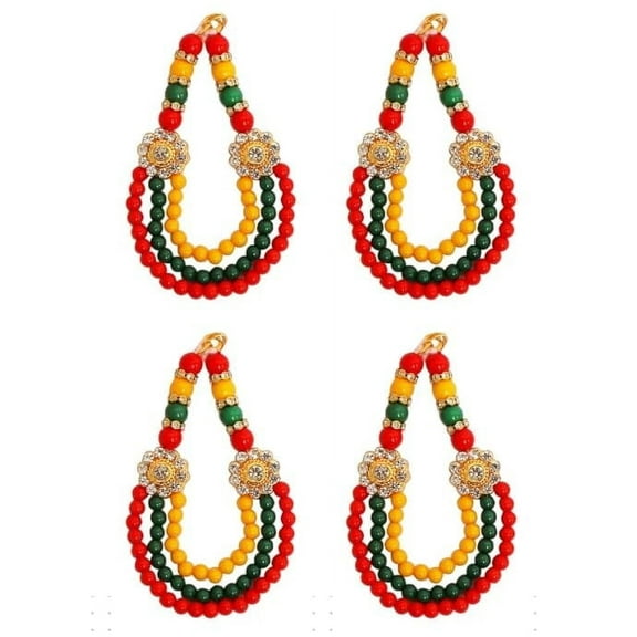 Set of 4 Mala for Laddu Gopal/Devi Maa/Radha Krishna/Indian Traditional Festival Diwali Decorations God Goddess Set Deepawali Decor Deities jewellary All God Idol Statue (Size:- 3")(Green,Red,Yellow)