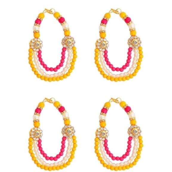 Set of 4 Mala for Laddu Gopal/Devi Maa/Radha Krishna/Indian Traditional Festival Laxmi Poojan Diwali Decorations God Goddess Set Deities jewellary All God Idol Statue (Size:- 3")(White,Pink,Yellow)