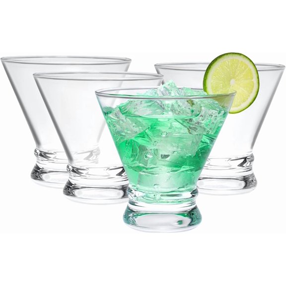 Set of 4 Martini Glasses - 8-Ounce Cinched Design Cocktail Glasses with Heavy Base, Stemless Construction for Stability - Sturdy and Elegant Cosmopolitan Bar Glasses (Glass, Clear4Pcs)