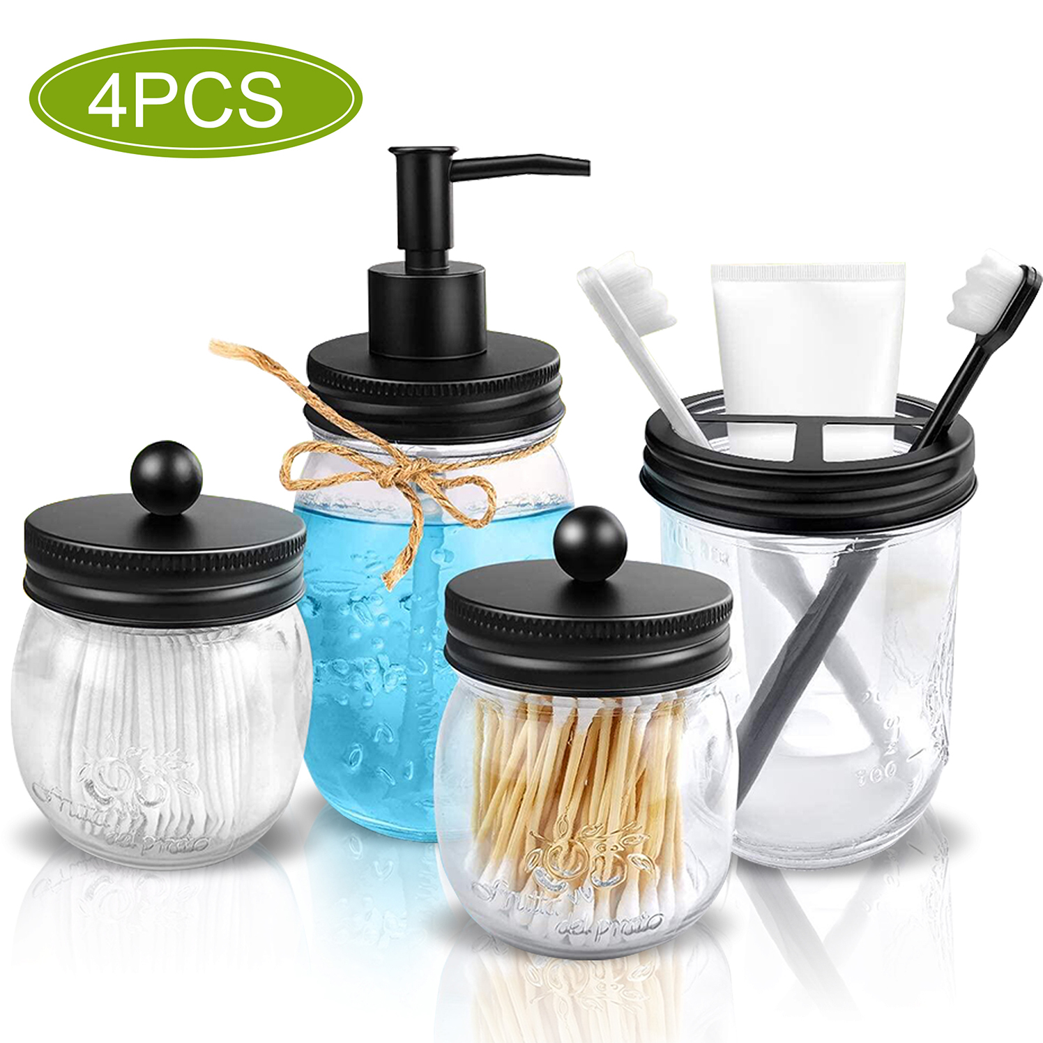 Flashmen Set of 4 Mason Jar Bathroom Accessories, Lotion Soap Dispenser