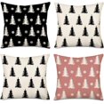 thumbnail image 1 of Set of 4 Merry Christmas Trees Black White Pink Snowflake Throw Pillow Covers Winter Xmas Square Decorative Pillow Cases Cushion Cover Outdoor Decorations Sofa Cotton Linen 18x18 Inch, 1 of 6