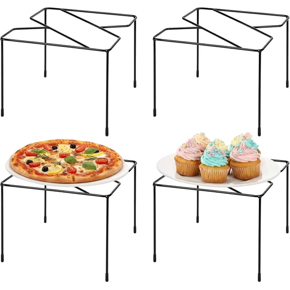 Set of 4 Metal Pizza Table Stands, Tabletop Pizza Pan Riser Holder for Serving Pizzas, Cakes, Appetizers, Food Platter Tray Display Rack for Party Buffet Restaurant Home, Black