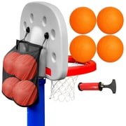 Set of 4 Mini Basketballs with Storage Net, Designed for Little Tikes Basketball Hoop Backboard Mounted Indoor/Outdoor Use for Kids, 7  Inflatable Toy Balls with Hand Pump